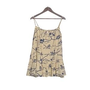 Urban Outfitters Womens XS California Map Print Cotton Mini Dress Cream Blue
